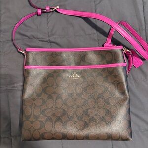Coach Signature Crossbody Bag in Brown and Pink